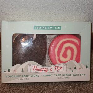 NEW Feeling Smitten Volcanic Foot Stone & Candy Cane Bubble Bath Bar Gift Set
